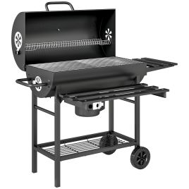 SUNVISTA Charcoal BBQ Grill, Foldable Shelf, Warming Rack, Wheels, Portable Smoker, Black