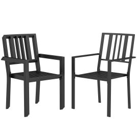 4 PCs Patio Dining Chairs with Metal Slatted Design, Black