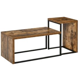 Set of 2 Coffee Tables Industrial Style Tea Table, Side Table w/ Metal Frame for Living Room Bedroom Black & Brown