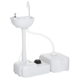 Camping Portable Hand Wash Sink Basin w/ 17L Water Tank and 24L Drainage Equipment with Sanitizer Station HDPE