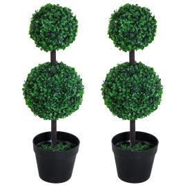 Set of 2 Artificial Boxwood Ball Topiary Trees Potted Decorative Plant Outdoor and Indoor Décor (67cm)