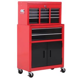 Tool Chest, Metal Tool Cabinet on Wheels with 6 Drawers, Pegboard, Top Chest and Roller Cabinet Combo, 61.6 x 33 x 108cm, Red