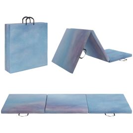 HERON 6FT Foldable Gymnastics Mat, Tri-Fold 2 inches Thick Crash Mat with Carry Strap Handles for Home Training, Sky Blue