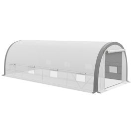 6 x 3(m) Polytunnel Greenhouse with Upgraded Structure, Mesh Door and Windows, 15 Plant Labels, White