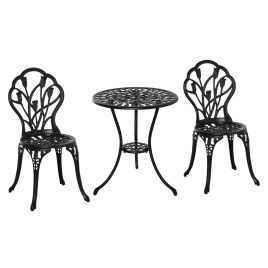 3 Piece Patio Bistro Set, Outdoor Aluminium Garden Table and Chairs with Umbrella Hole for Balcony, Black
