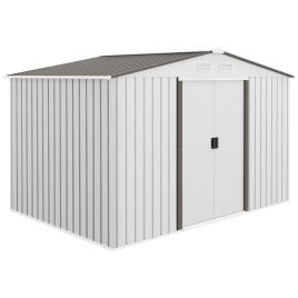9 x 6FT Garden Storage Shed, Metal Outdoor Storage Shed House with Floor Foundation, Ventilation & Doors - Silver