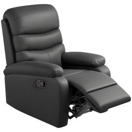 PU Leather Reclining Chair, Manual Recliner Chair with Padded Armrests, Retractable Footrest and Wood Frame, Black
