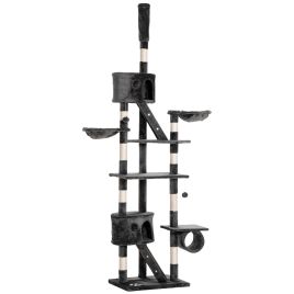 Floor to Ceiling Cat Tree for Indoor Cats 240-260cm Adjustable Height Dark Grey