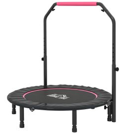 HERON 45-Inch Foldable Mini Fitness Trampoline, with Adjustable Foam Handle, Pink
