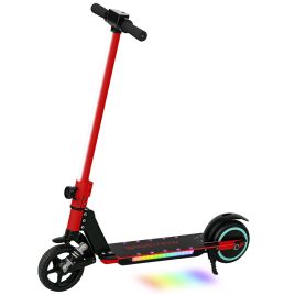 SPORTEDGE Folding Electric Scooter for Kids Age 6-14 with Dual Brakes, Front Suspension, LED Colourful Lights and Display, Red