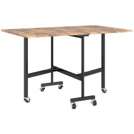 HERON Six-Seater Drop-Leaf Dining Table, with Wheels - Brown Wood-Effect