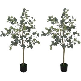 HERON 4ft Artificial Eucalyptus Trees Set of 2, Indoor Faux Plants with 230 Leaves in Pots for Home or Office