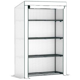 SUNVISTA 4 Tier Lean-to Mini Greenhouse with Reinforced PE Cover, Portable Small Greenhouse with Roll-Up Door, Green