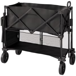 SUNVISTA Double Decker Folding Trolley Wagon, 350L Capacity Collapsible Cart, Black