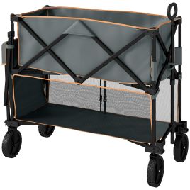 SUNVISTA Double Decker Folding Trolley Wagon, 350L Capacity Collapsible Cart, Grey