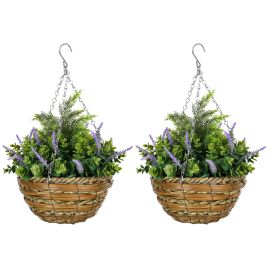 Jones 2 Pack Artificial Lisianthus Hanging Planters with Baskets - Purple