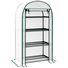 80 x 49 x 160cm Mini Greenhouse for Outdoor, Portable Gardening Plant Green House with Storage Shelf, Roll-Up Zippered Door, Metal Frame and PE Cover, White