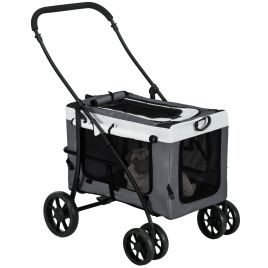 Foldable Dog Stroller, Pet Travel Crate, with Detachable Carrier, Soft Padding, for Mini, Small Dogs - Grey