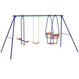 3 in 1 Metal Kids Swing Set with Swing Glider Rocking Chair Orange