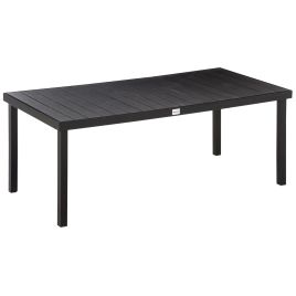 Aluminium Outdoor Garden Dining Table for 8 People, Faux Wood Top, for Garden, Lawn, Patio, 190 x 90 x 74cm, Black