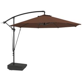 SUNVISTA 3m Cantilever Parasol with Fillable Base, Tilt Crank Handle, Wind Strap & Cover, Hanging Patio Umbrella, Brown