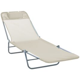 Adjustable Back Relaxer Sun Bed Garden Lounger Recliner Chair Furniture - Beige