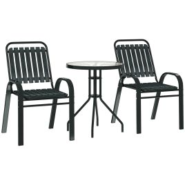 SUNVISTA 3 Pieces Patio Bistro Set with Stackable Chairs, Tempered Glass Table, for Outdoor, Balcony, Patio, Garden Charcoal Grey