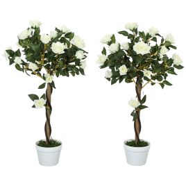 SUNVISTA Set of Two Faux Rose Trees - White