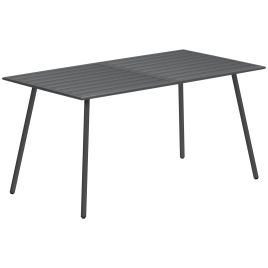 SUNVISTA Rectangle Garden Table with Slat Top, Steel Frame, Outdoor Table for 6 Person, 150 x 80 x 74 cm, Grey