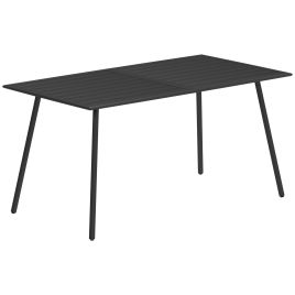 SUNVISTA Rectangle Garden Table with Slat Top, Steel Frame, Outdoor Table for 6 Person, 150 x 80 x 74 cm, Black