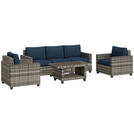 SUNVISTA Six-Piece Modular Rattan Sofa Set - Navy Blue
