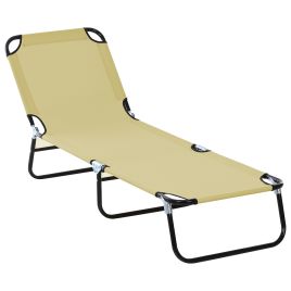 Portable Folding Sun Lounger With 5-Position Adjustable Backrest Relaxer Recliner with Lightweight Frame Great for Pool or Sun Bathing Beige