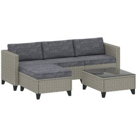 SUNVISTA 5-Piece Rattan Patio Furniture Set with Corner Sofa, Footstools, Coffee Table, for Poolside, Dark Grey