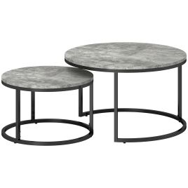 Scott Industrial Round Coffee Table Set of 2 with Faux Cement Top - Grey