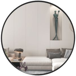 61cm Decorative Wall Mirror for Bedroom Living Room, Modern Round Bathroom Mirror for Home Decor, Black