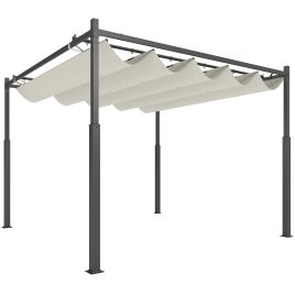 SUNVISTA 3 x 3(m) Garden Pergola with Retractable Roof and Magnetic Fixture, Outdoor Gazebo Pergola Kit Sun Shade Canopy, Cream White