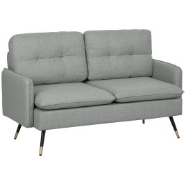 2 Seater Grey Fabric Couch with Tufted Cushions