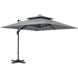SUNVISTA 3 x 3(m) Cantilever Parasol with Aluminium Frame, Crank and Tilt, 360deg Rotation, Double Top Garden Umbrella with Base and Cover, Light Grey