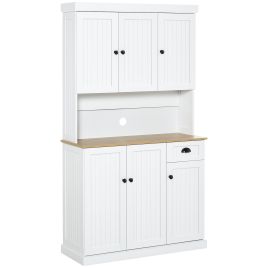 Modern Kitchen Cupboard, Kitchen Storage Cabinet with Microwave Oven Countertop, Drawer, White