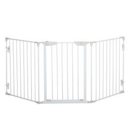 Jackson Pet Safety Gate 3-Panel Playpen Fireplace Christmas Tree Metal Fence Stair Barrier Room Divider withWalk Through Door - White