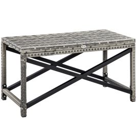 PE Wicker Outdoor Coffee Table, Patio Rattan Side Table, with Plastic Board Under the Full Woven Table Top for Patio, Garden Mixed Grey