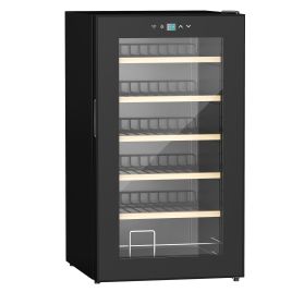 24 Bottles Freestanding Wine Fridge w/ Glass Door, 65L Single Zone Wine Cooler Fridge w/ Digital Touch Screen Controls, LED Light, Black
