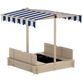 Kids Square Wooden Sandpit Children Cabana Sandbox Outdoor Backyard Playset Play Station Adjustable Canopy, 106x106x121cm