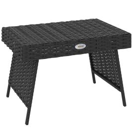 SUNVISTA Foldable Rattan Outdoor Side Table, Garden Coffee Table with Steel Frame, Black