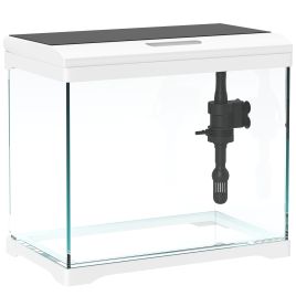 PAWSTER 17L Glass Fish Tank with Filter System, LED Light, Water Pump, for Betta, Goldfish, Shrimps, White