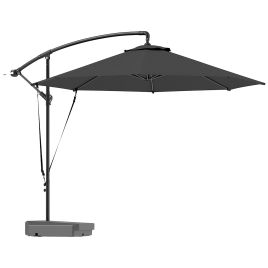 SUNVISTA 3(m) Garden Cantilever Parasol with Fillable Base, Round Banana Hanging Umbrella with Crank Handle and Tilt, Grey