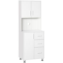 Modern Kitchen Cupboard with Storage Cabinets, 3 Drawers and Open Countertop for Living Room, White
