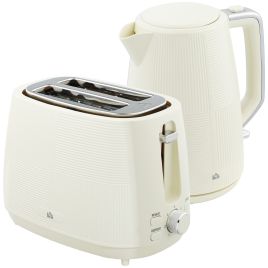 HERON Kettle and Toaster Set, 1.7L 3000W Fast Boil Kettle & 2 Slice Toaster Kitchen Set with 7 Level Browning Controls, Defrost, Cream White