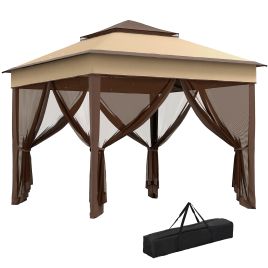 3 x 3(m) Pop Up Gazebo, Height Adjustable Instant Event Shelter with Netting and Carrying Bag, Beige