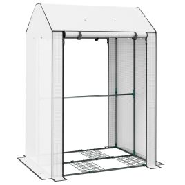 Mini Greenhouse with 4 Wire Shelves Portable Garden Grow House Upgraded Tomato Greenhouse for Plants with Roll Up Door and Vents, 100 x 80 x 150cm, White